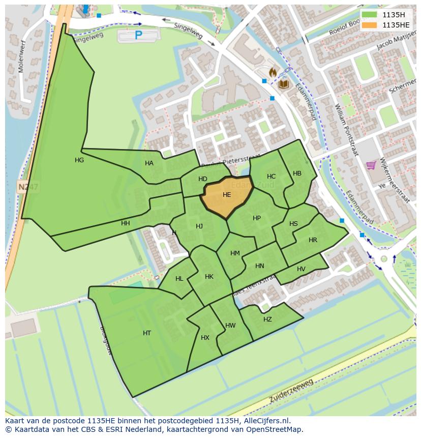 Afbeelding van het postcodegebied 1135 HE op de kaart.