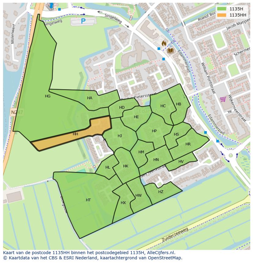 Afbeelding van het postcodegebied 1135 HH op de kaart.