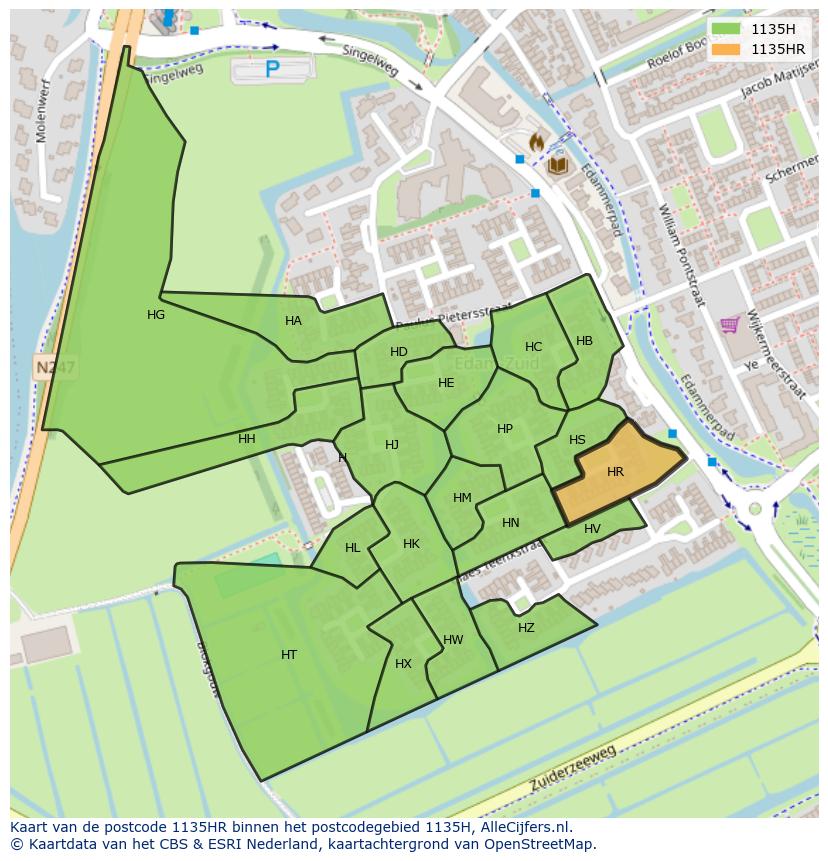 Afbeelding van het postcodegebied 1135 HR op de kaart.