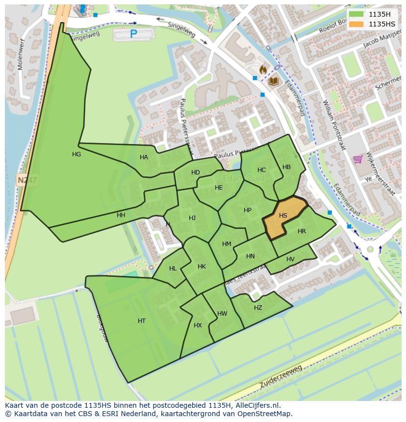 Afbeelding van het postcodegebied 1135 HS op de kaart.