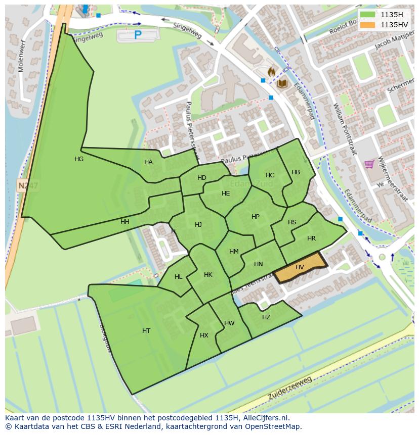 Afbeelding van het postcodegebied 1135 HV op de kaart.