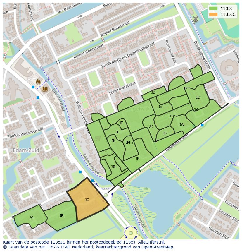 Afbeelding van het postcodegebied 1135 JC op de kaart.