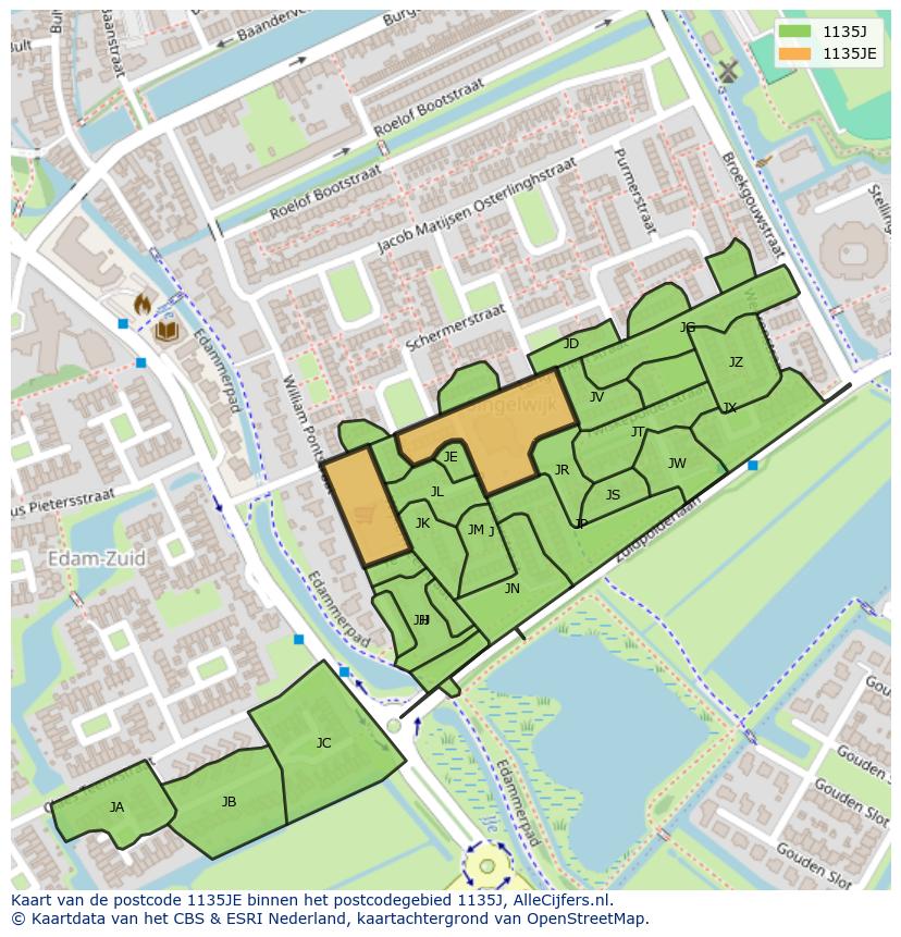 Afbeelding van het postcodegebied 1135 JE op de kaart.