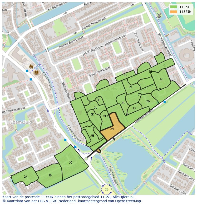 Afbeelding van het postcodegebied 1135 JN op de kaart.