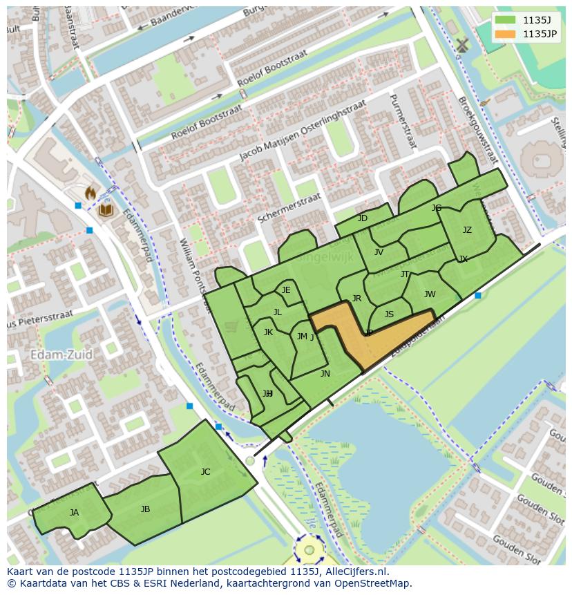 Afbeelding van het postcodegebied 1135 JP op de kaart.