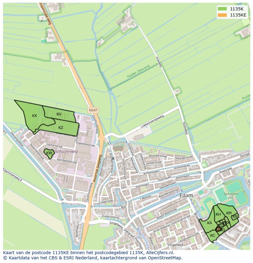 Afbeelding van het postcodegebied 1135 KE op de kaart.