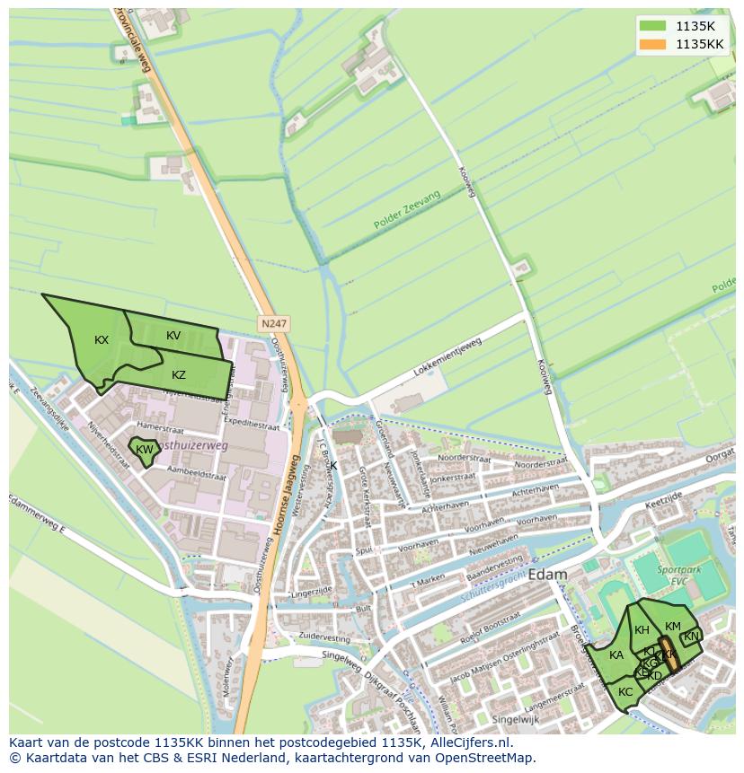 Afbeelding van het postcodegebied 1135 KK op de kaart.
