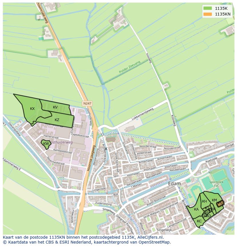 Afbeelding van het postcodegebied 1135 KN op de kaart.