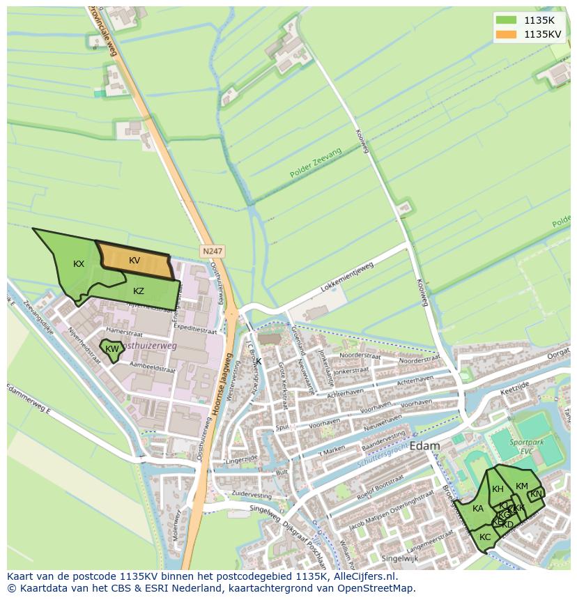 Afbeelding van het postcodegebied 1135 KV op de kaart.