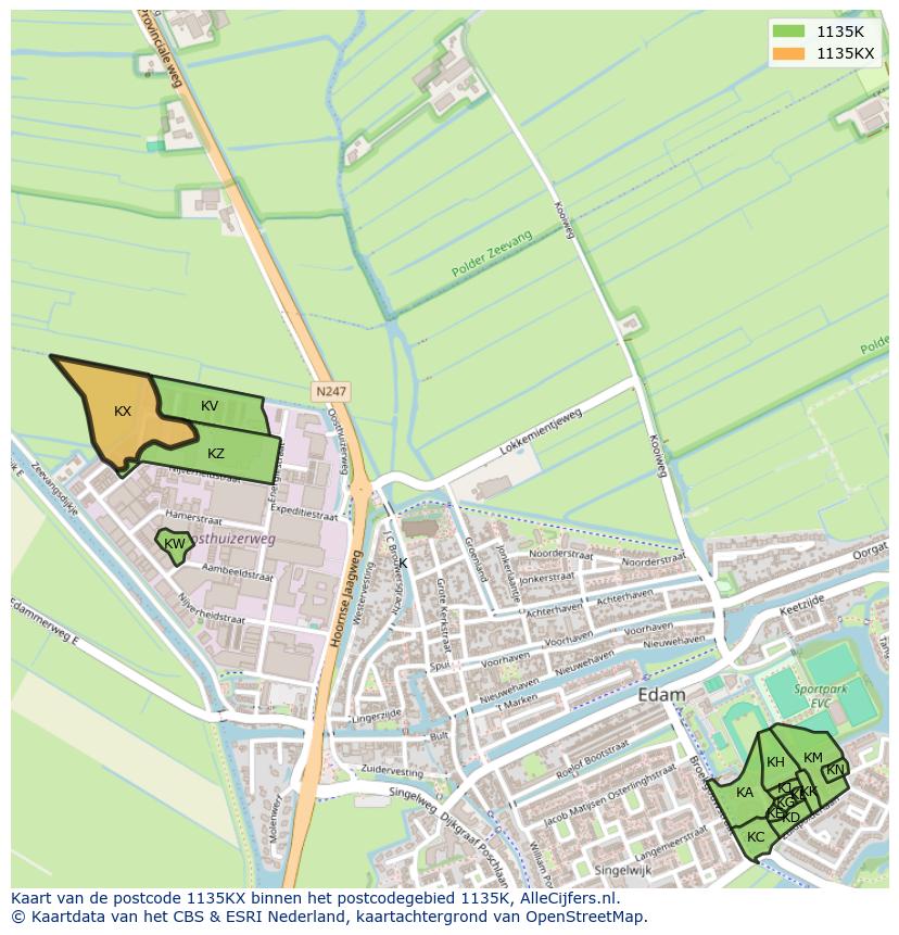 Afbeelding van het postcodegebied 1135 KX op de kaart.