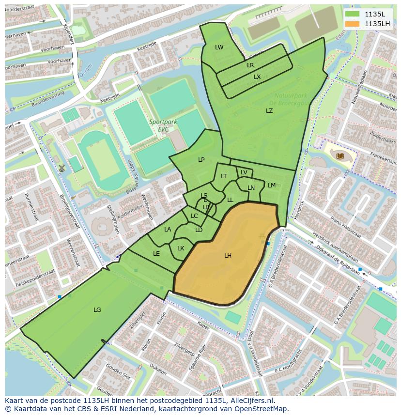 Afbeelding van het postcodegebied 1135 LH op de kaart.