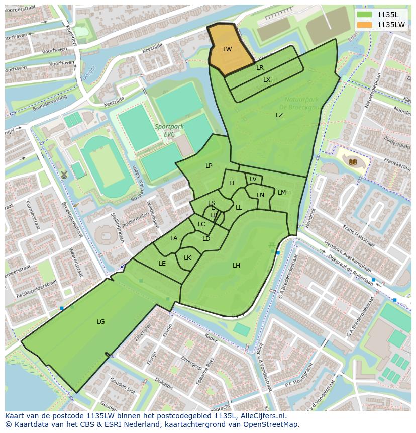 Afbeelding van het postcodegebied 1135 LW op de kaart.