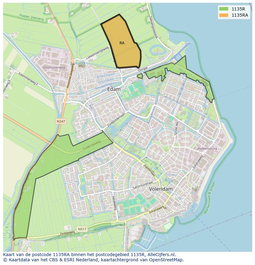 Afbeelding van het postcodegebied 1135 RA op de kaart.