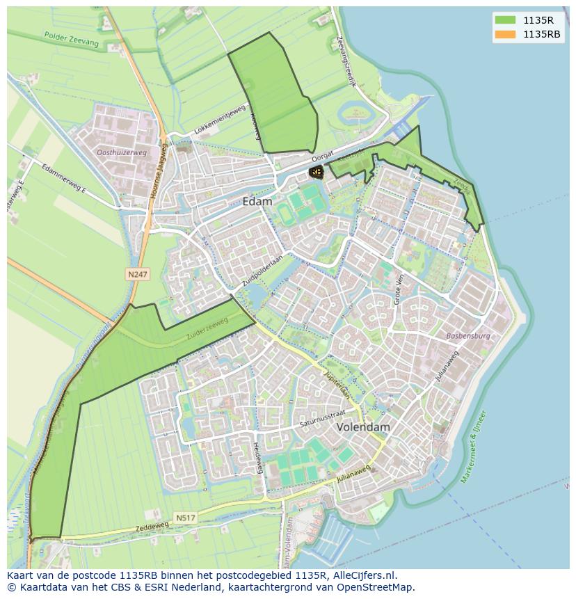 Afbeelding van het postcodegebied 1135 RB op de kaart.