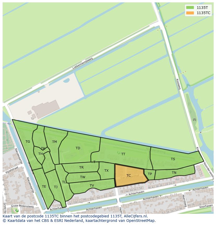 Afbeelding van het postcodegebied 1135 TC op de kaart.