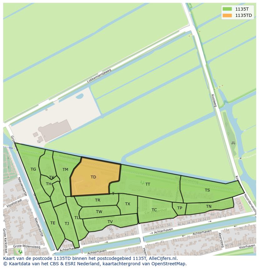 Afbeelding van het postcodegebied 1135 TD op de kaart.