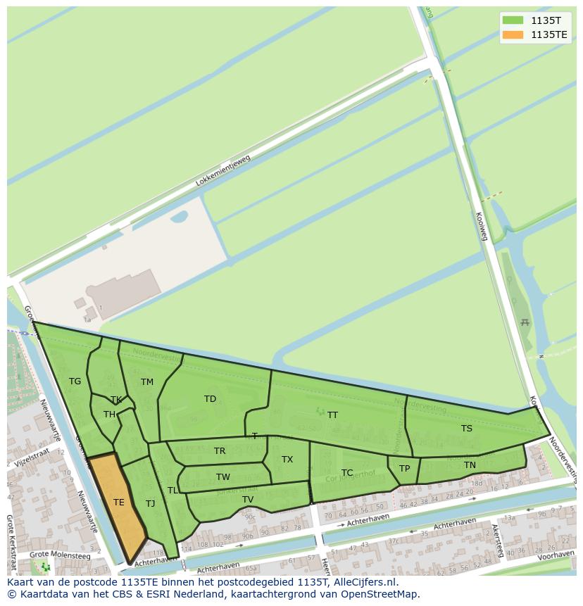 Afbeelding van het postcodegebied 1135 TE op de kaart.