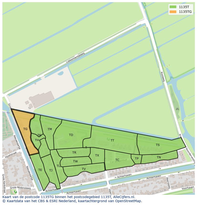 Afbeelding van het postcodegebied 1135 TG op de kaart.
