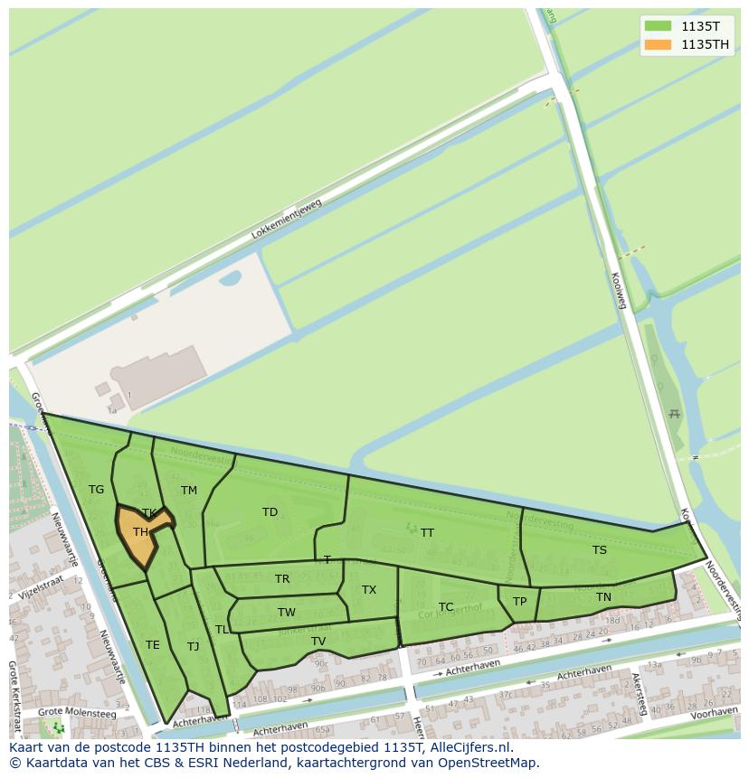 Afbeelding van het postcodegebied 1135 TH op de kaart.