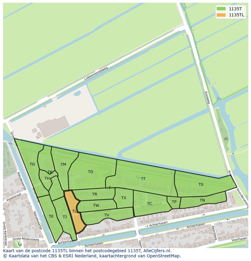 Afbeelding van het postcodegebied 1135 TL op de kaart.