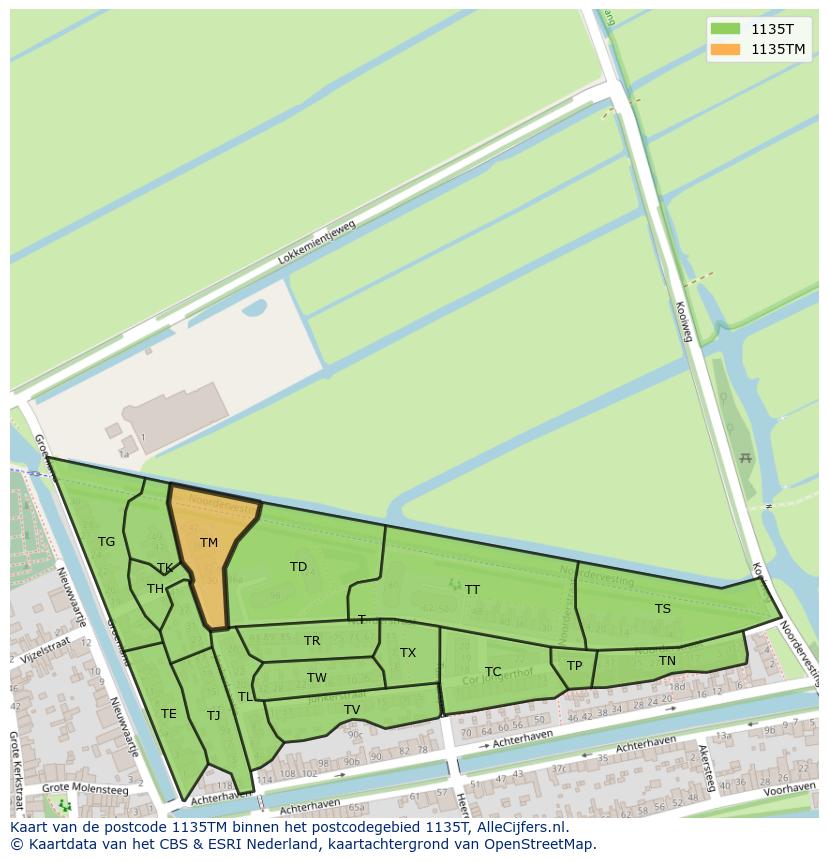 Afbeelding van het postcodegebied 1135 TM op de kaart.