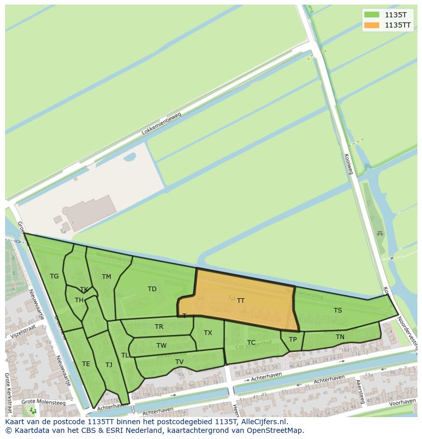 Afbeelding van het postcodegebied 1135 TT op de kaart.