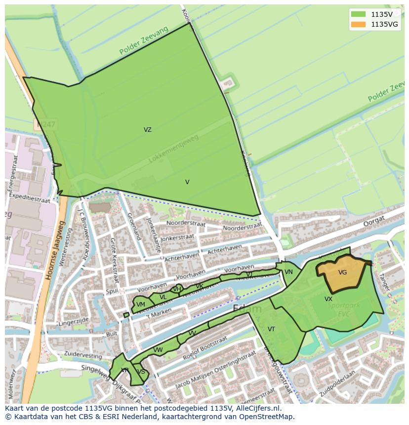 Afbeelding van het postcodegebied 1135 VG op de kaart.