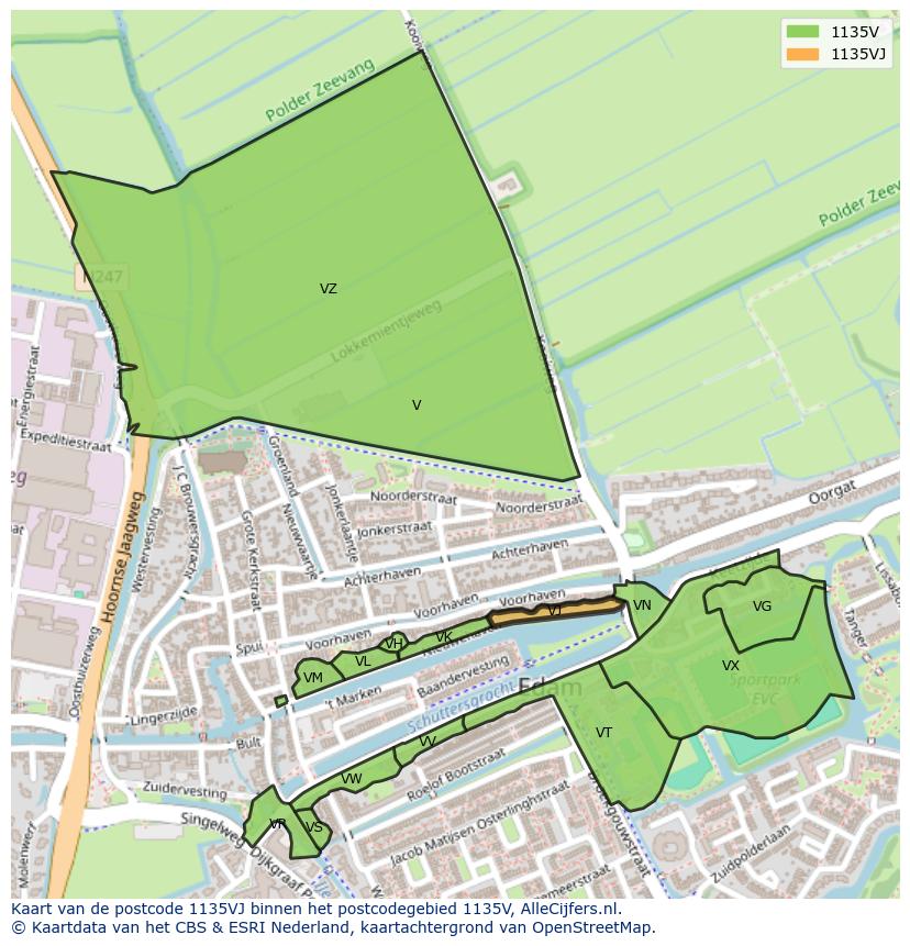 Afbeelding van het postcodegebied 1135 VJ op de kaart.