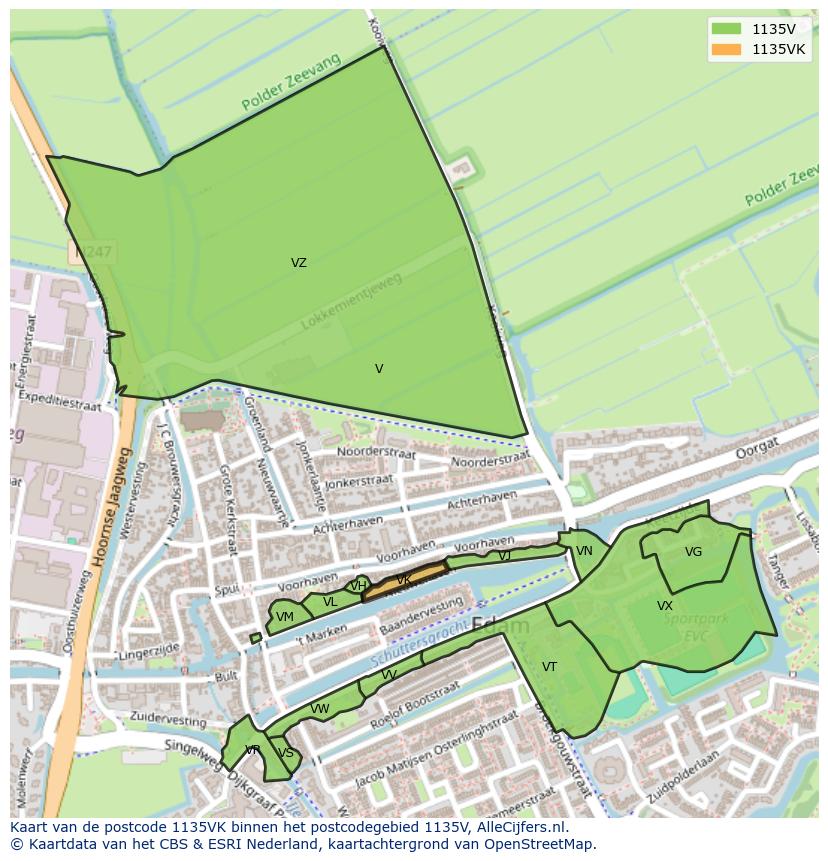 Afbeelding van het postcodegebied 1135 VK op de kaart.