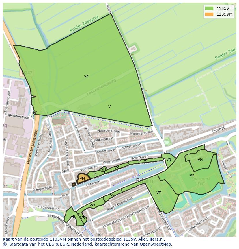 Afbeelding van het postcodegebied 1135 VM op de kaart.