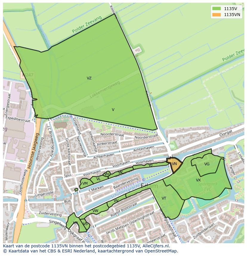 Afbeelding van het postcodegebied 1135 VN op de kaart.