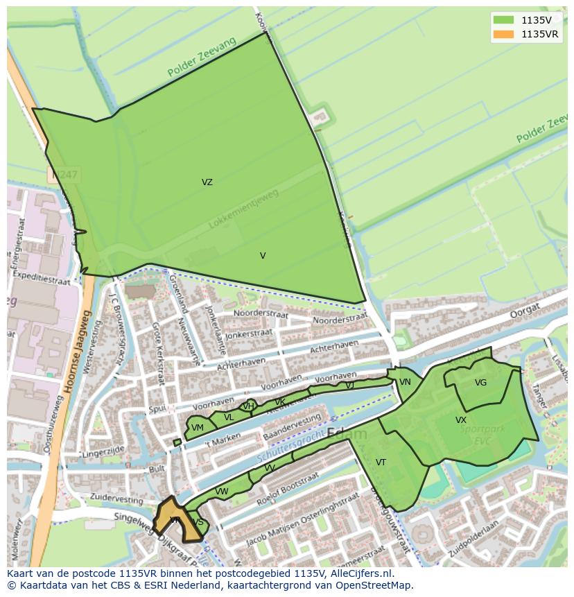 Afbeelding van het postcodegebied 1135 VR op de kaart.