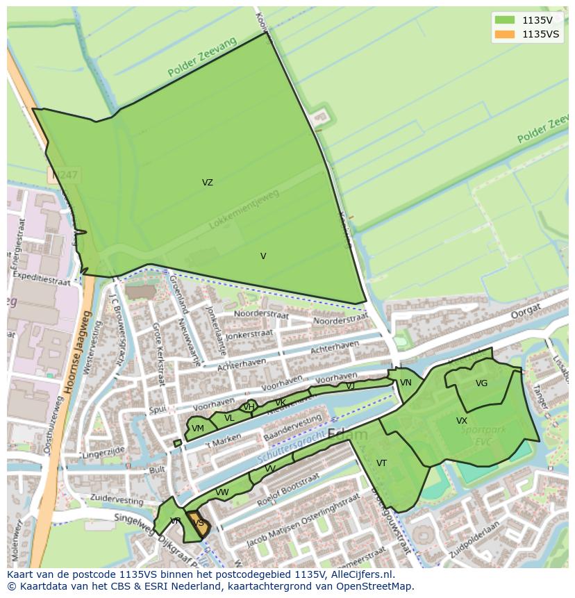 Afbeelding van het postcodegebied 1135 VS op de kaart.