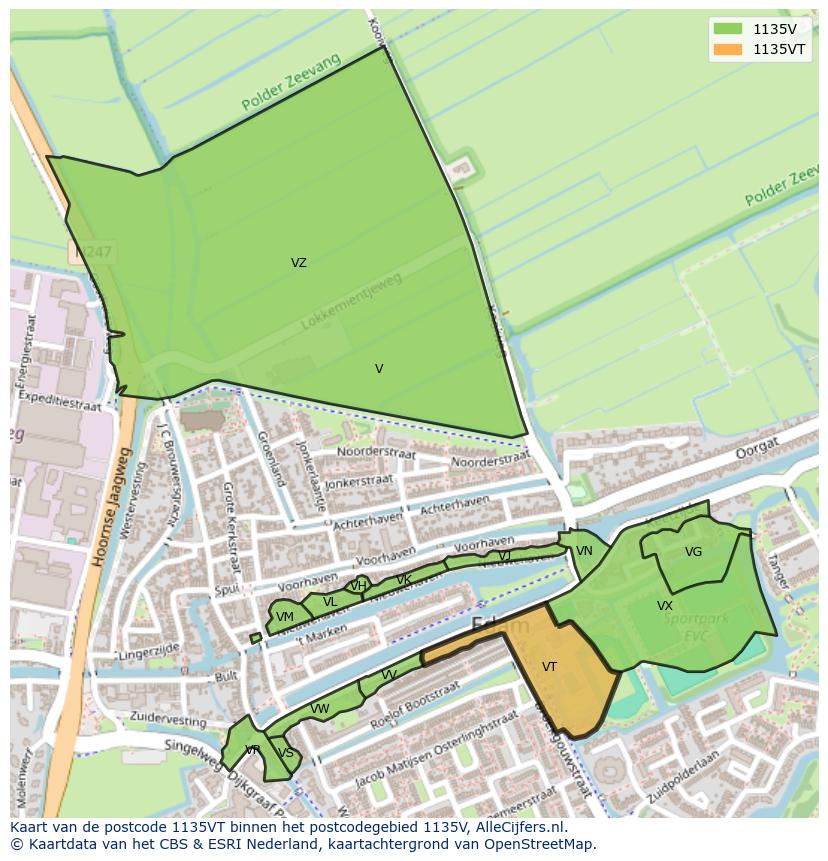 Afbeelding van het postcodegebied 1135 VT op de kaart.