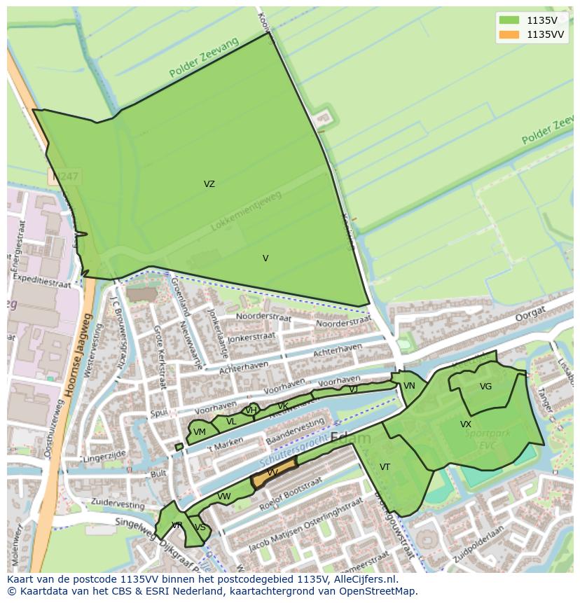 Afbeelding van het postcodegebied 1135 VV op de kaart.