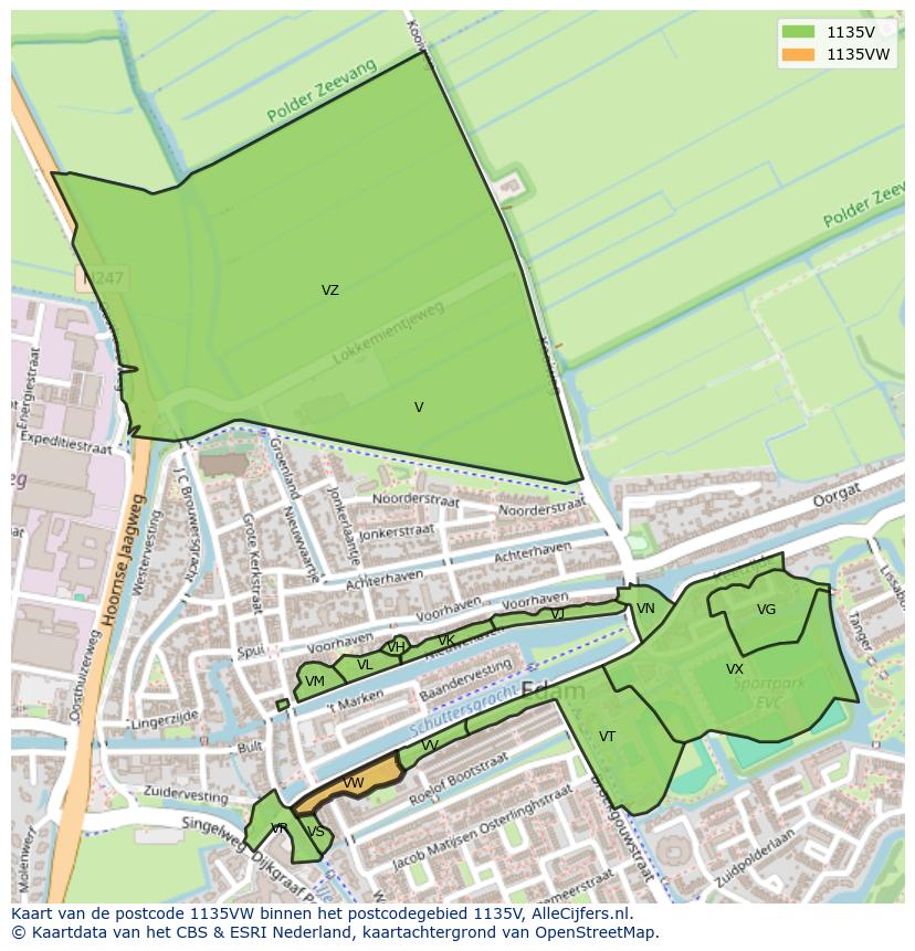 Afbeelding van het postcodegebied 1135 VW op de kaart.