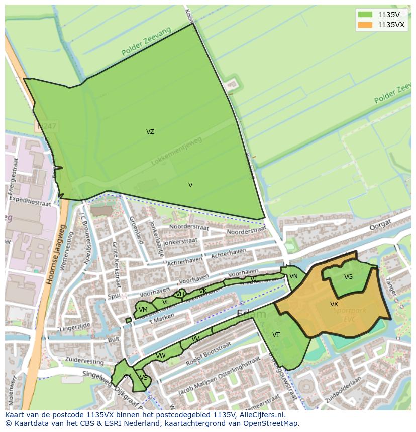 Afbeelding van het postcodegebied 1135 VX op de kaart.