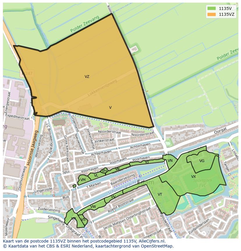 Afbeelding van het postcodegebied 1135 VZ op de kaart.