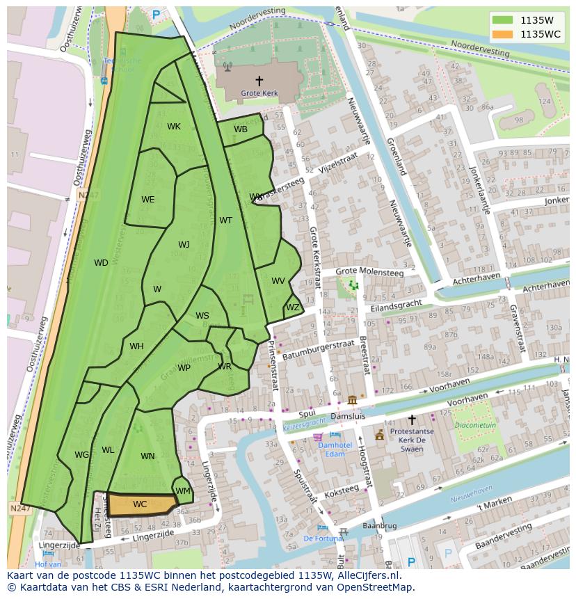 Afbeelding van het postcodegebied 1135 WC op de kaart.