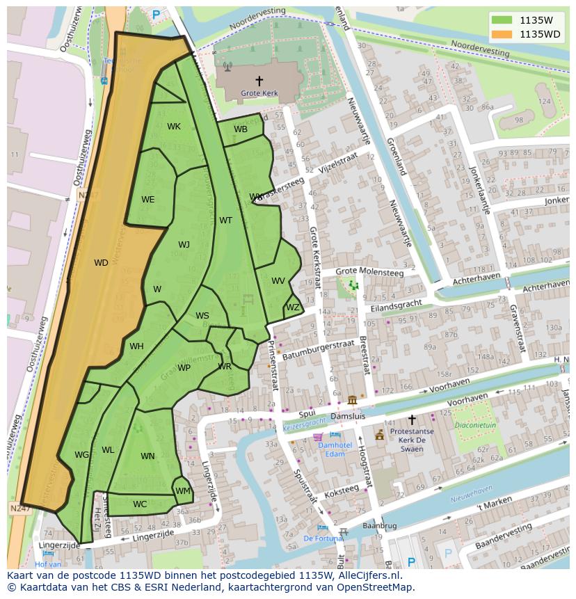 Afbeelding van het postcodegebied 1135 WD op de kaart.