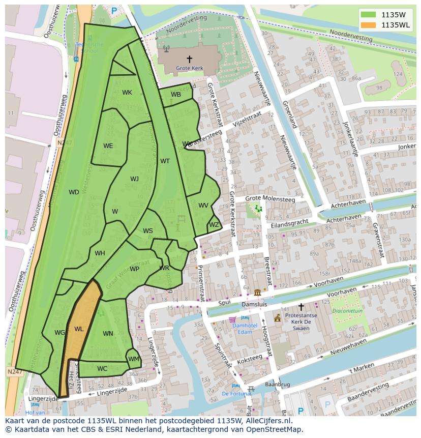 Afbeelding van het postcodegebied 1135 WL op de kaart.