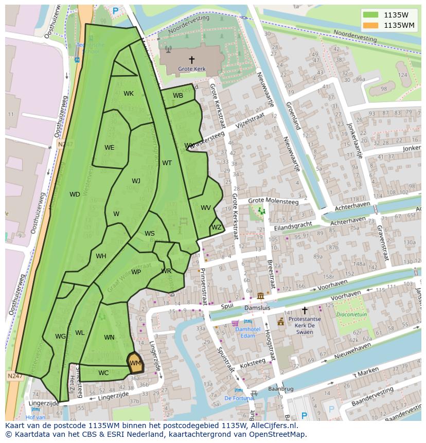 Afbeelding van het postcodegebied 1135 WM op de kaart.