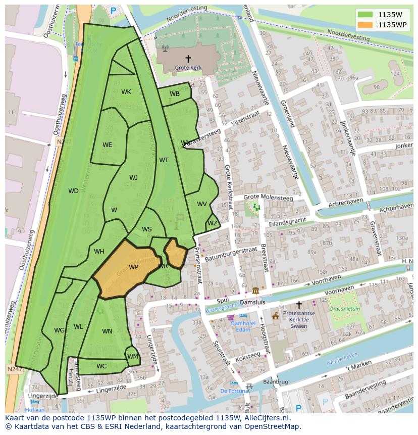 Afbeelding van het postcodegebied 1135 WP op de kaart.