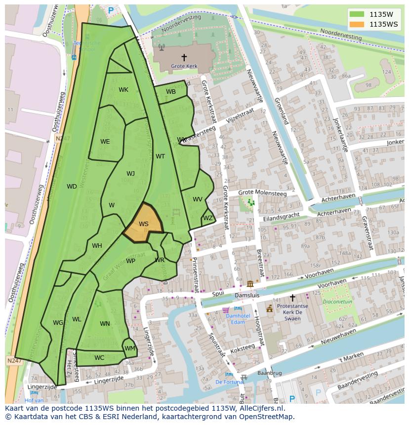 Afbeelding van het postcodegebied 1135 WS op de kaart.