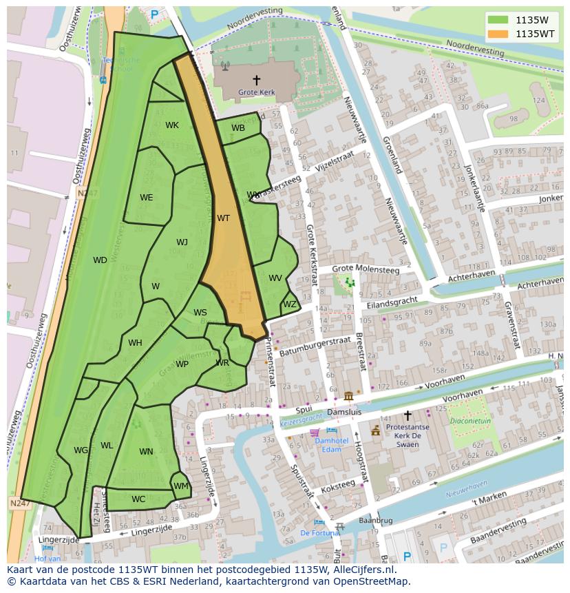 Afbeelding van het postcodegebied 1135 WT op de kaart.