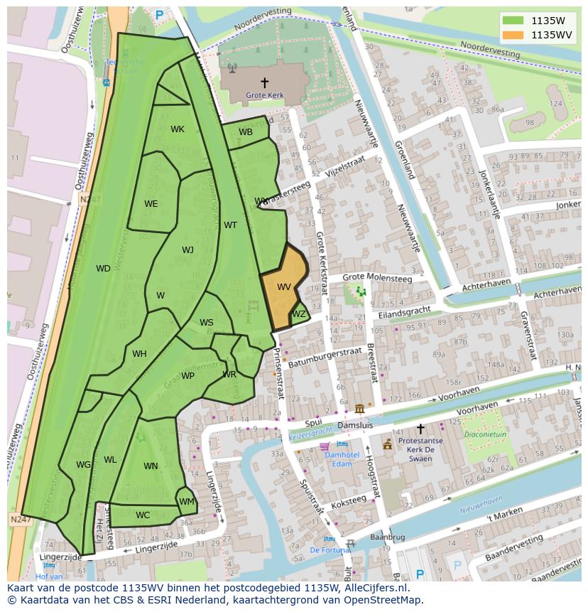 Afbeelding van het postcodegebied 1135 WV op de kaart.