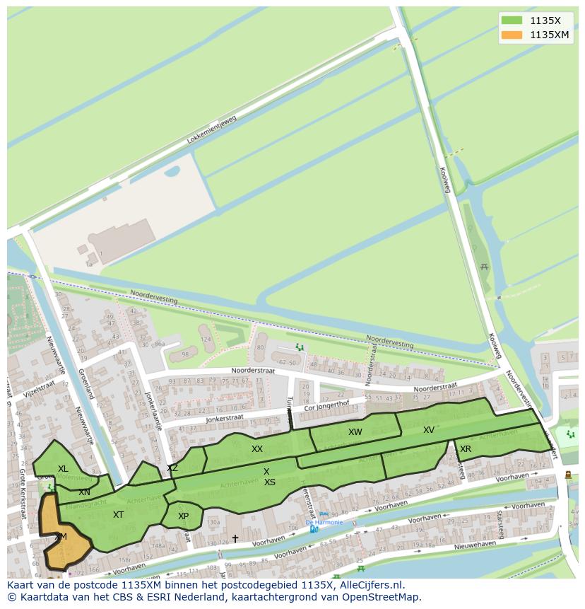 Afbeelding van het postcodegebied 1135 XM op de kaart.