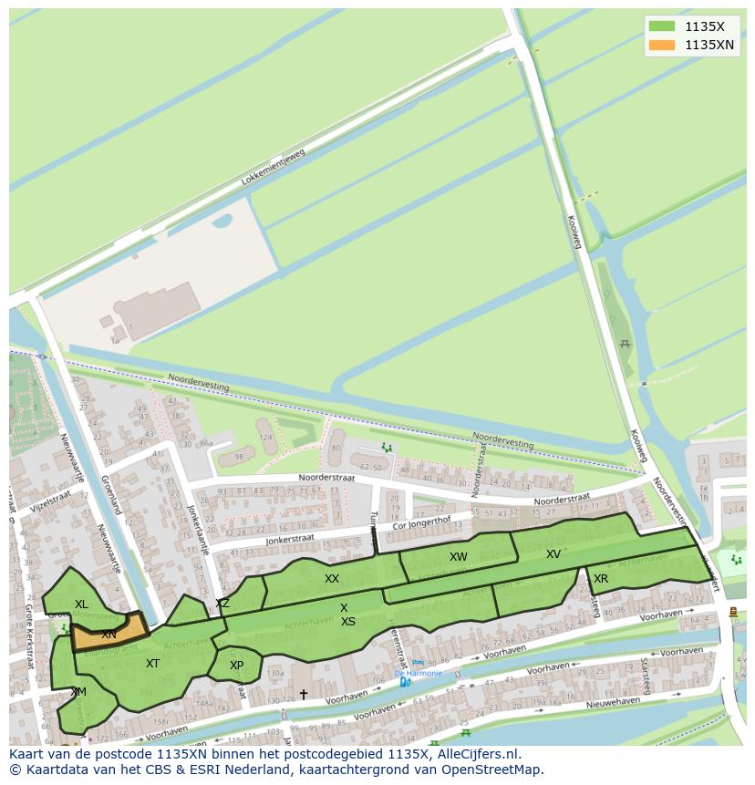 Afbeelding van het postcodegebied 1135 XN op de kaart.