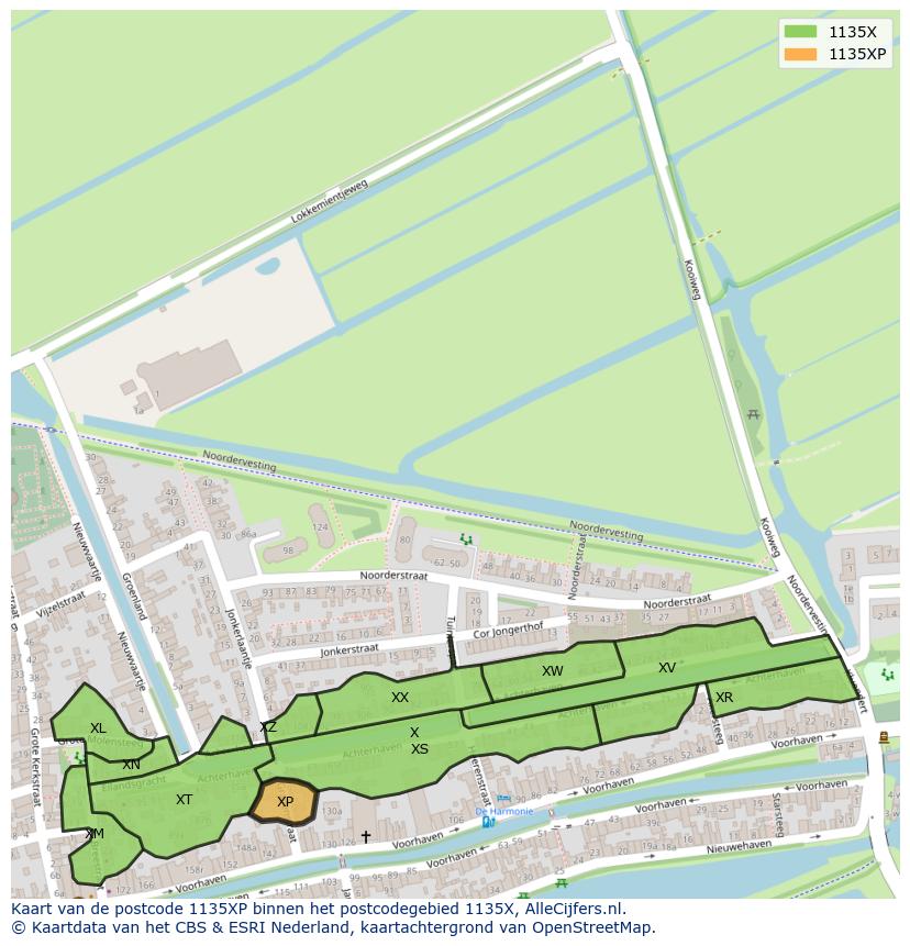 Afbeelding van het postcodegebied 1135 XP op de kaart.