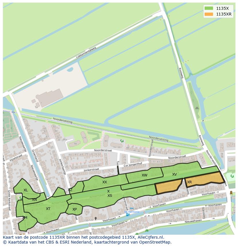 Afbeelding van het postcodegebied 1135 XR op de kaart.